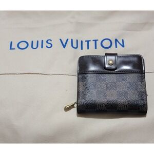 Louis Vuitton Damier Ebene Compact Wallet Brown Checkered Canvas Zippered